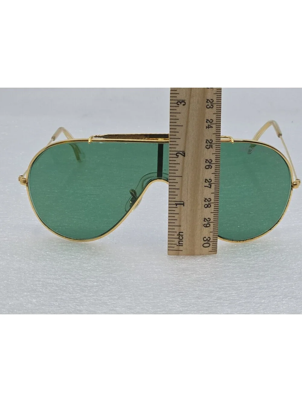 1980s Bausch & Lomb Ray-Ban Wings Sunglasses Gold Frame Green G15 Shield Lens